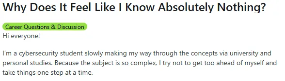 A student complaining about struggling with complex MSc Cyber Security concepts.