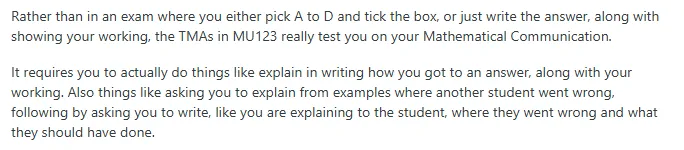 Student encountering issues in the MU123  course on Reddit