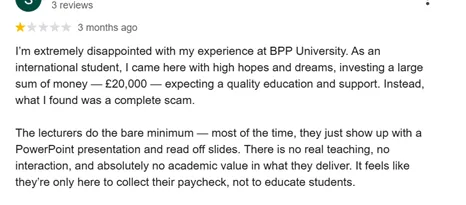 Student sharing the instructor's ignorance at BPP University