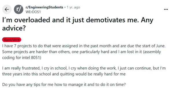Assignments are Overwhelming and Stressful for Students
