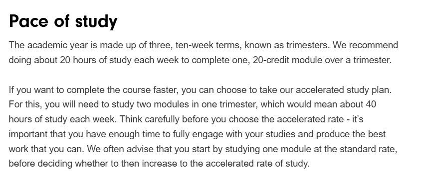 Pace of Study of BSc Business & Management