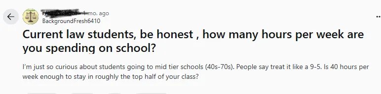 Reddit user struggles with balancing law school and work commitments.