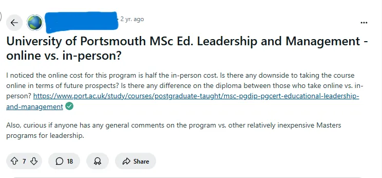 A student posted on Reddit about the worth of online learning