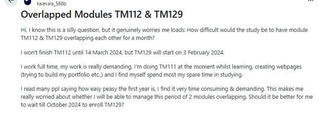 Student Post on Reddit Regarding Overlapping Modules and Time Management