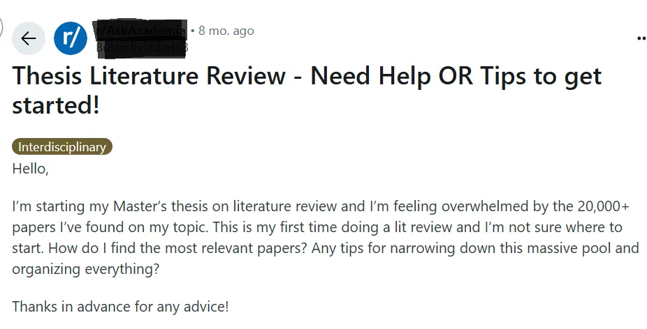 Student sharing facing difficulty in writing a literature review