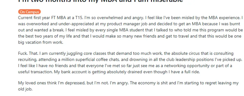 Student feeling drained and depressed in the Executive MBA