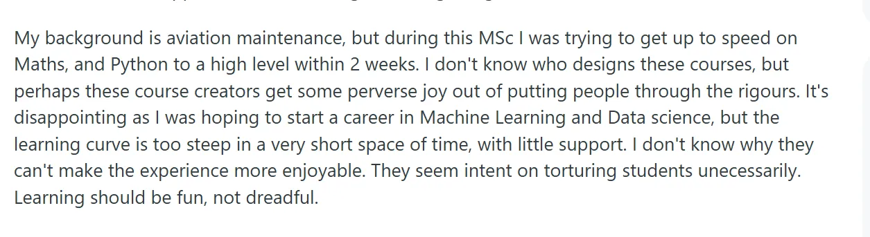 Student sharing his dreadful experience in MSc. Data Science and AI