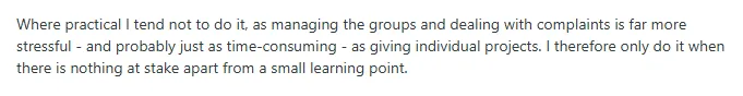Student encountering issues managing group work in the MA Business & Management (Online) course on Reddit