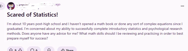 A student struggling to understand the statistical concepts in my psychology course, especially when it     comes to data interpretation