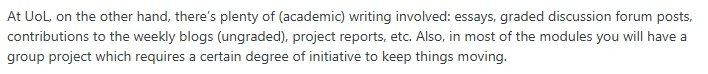 Student discussing the issue of Overload Academic Writing in the MSC Artificial Intelligence (Online) course on Reddit