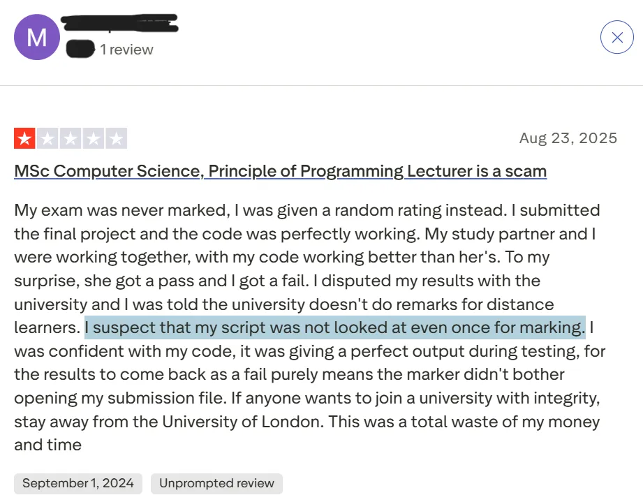 Student frustrated with the marking of the exam