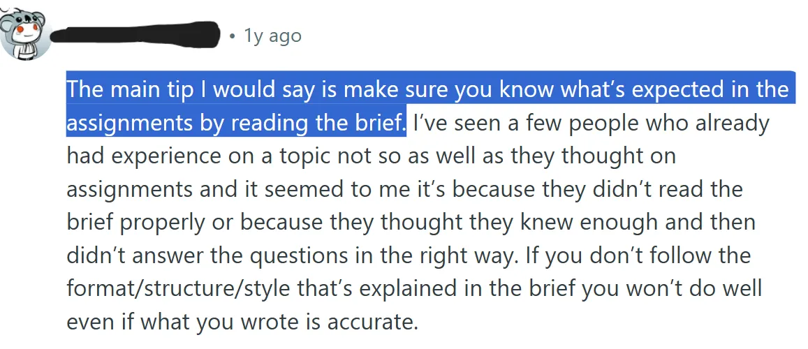 Low Grades because of the assignment brief interpretation