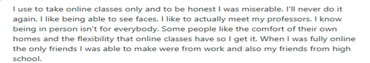 A student sharing his experience of taking online classes