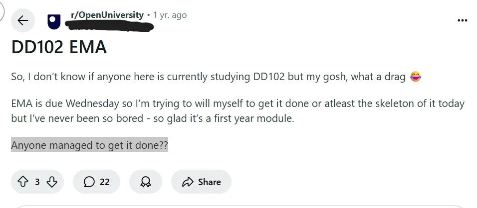 Student struggling to get the assessment done by the due date