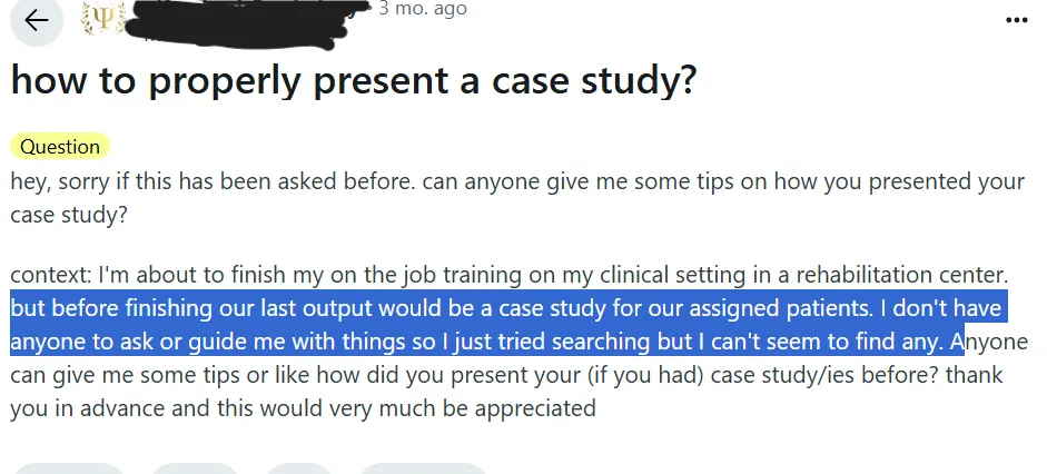 Student struggling to write a case study without any guidance