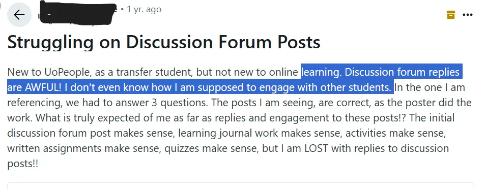 Student struggling with writing Discussion Forum Posts