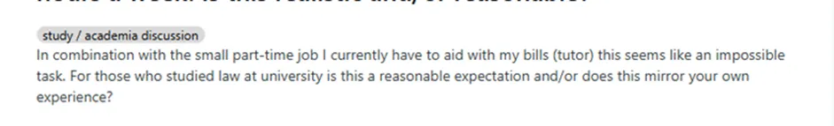 A student complaining that PGDL coursework makes part-time work unmanageable.