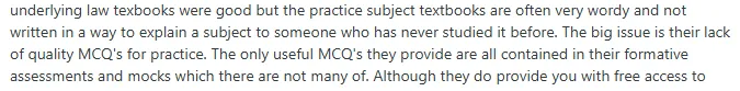 Student encountering issues with practice subject and MCQs in the LLB (HONS) Law course shared on Reddit
